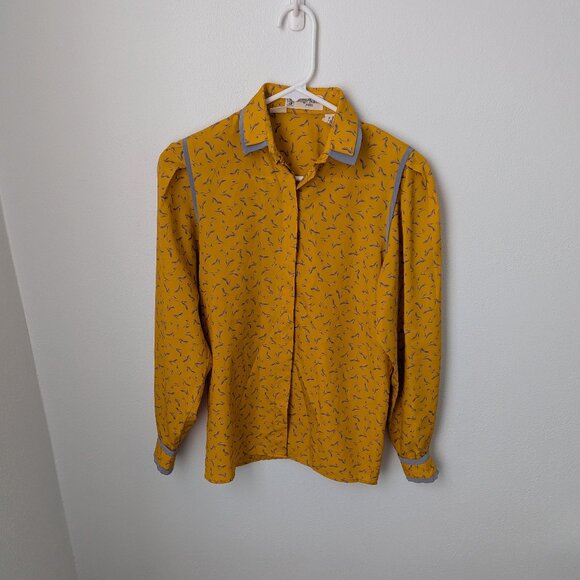 Serge Nancel Paris Mustard Yellow & Blue Heel Printed Long Sleeve Button Down - Picture 3 of 6